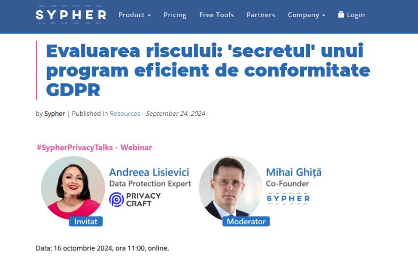 Webinar Evaluarea riscului | GDPR